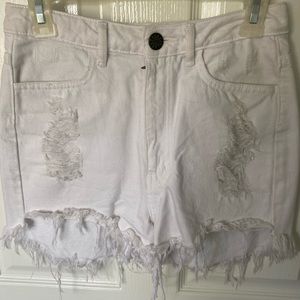 White denim hi rise shorts